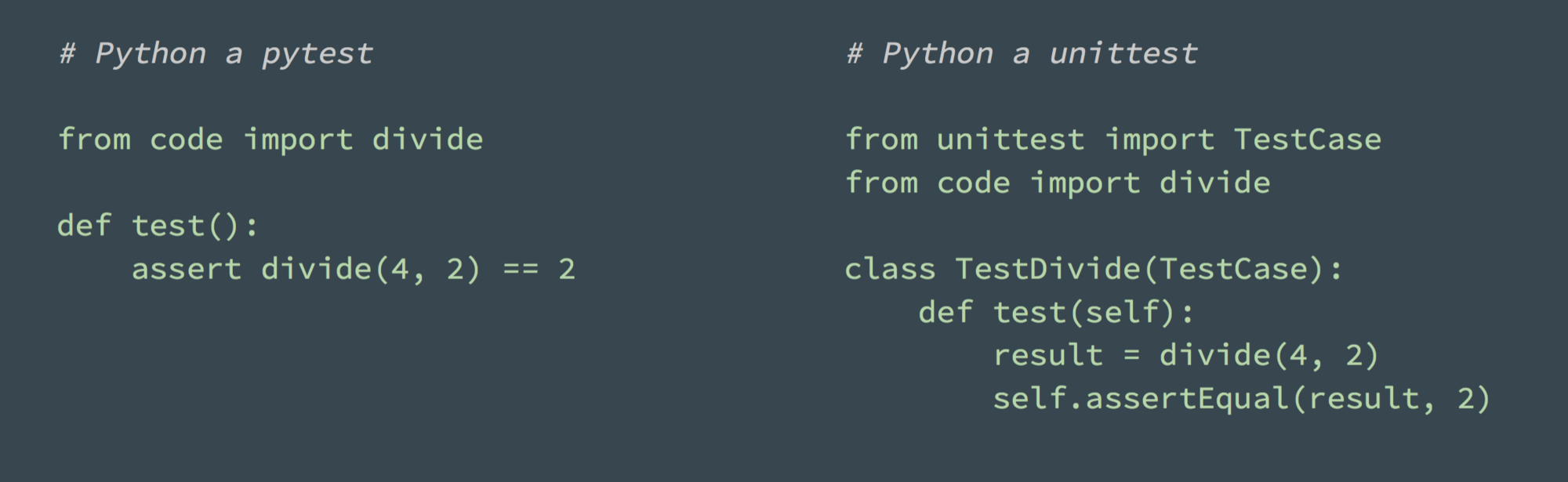 Srovnání testu napsaného ve frameworku pytest a unittest